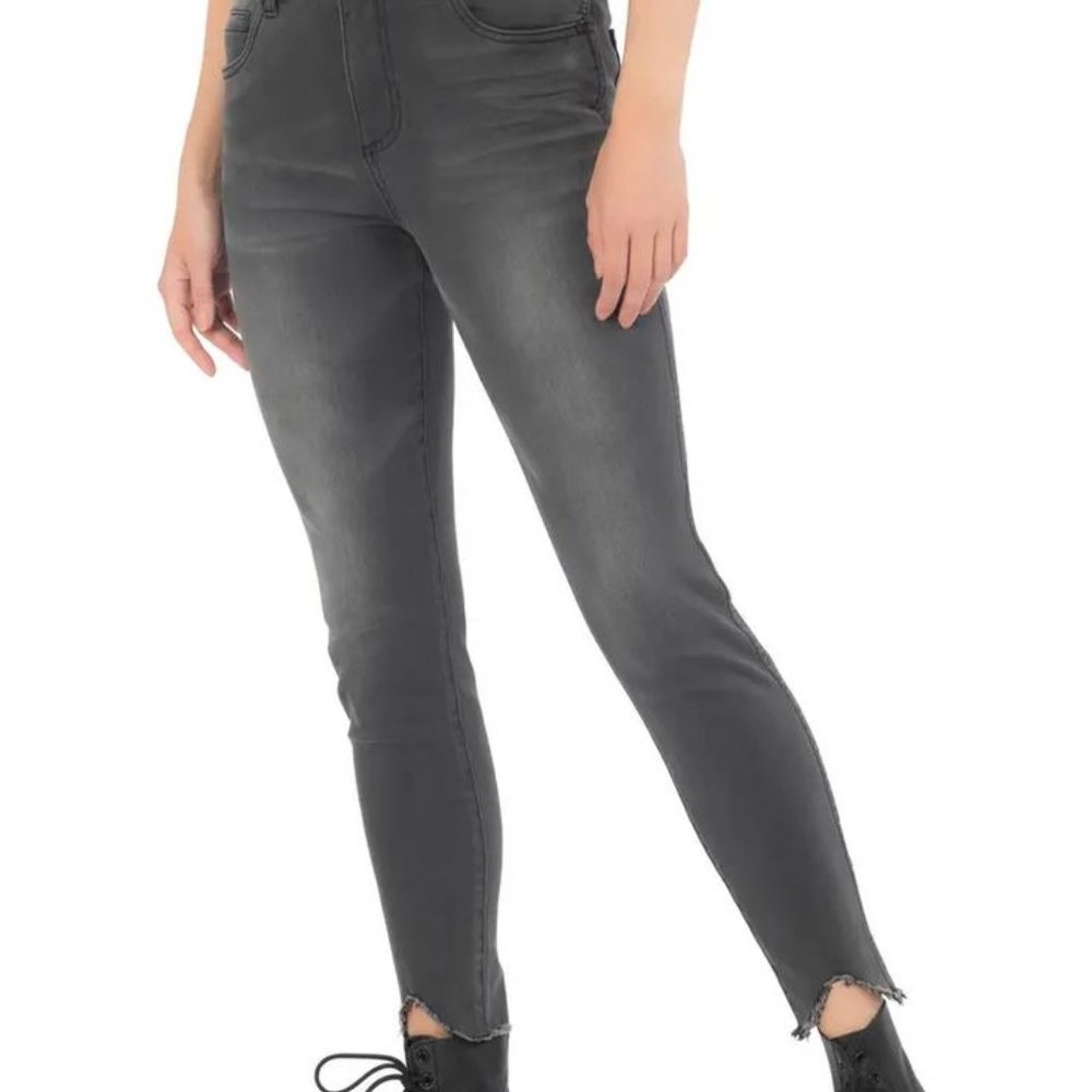 KUT from the Kloth Donna Fab Ab High Waist Frayed Hem Ankle Skinny Grey Jeans